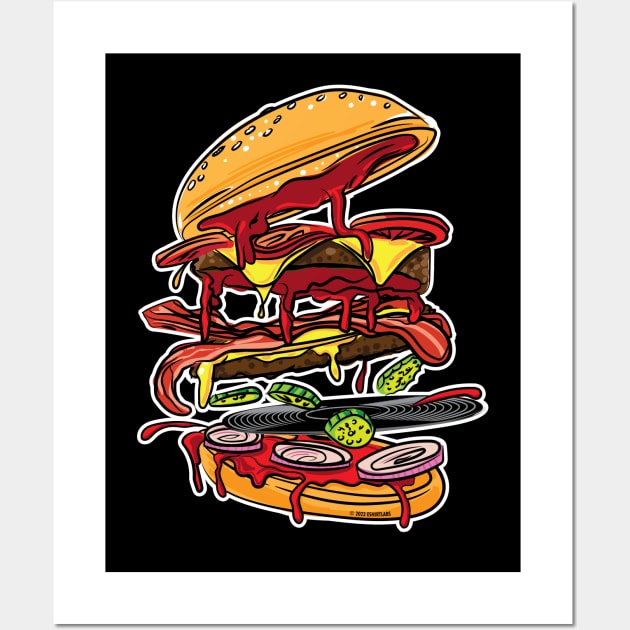 BBQ Hickory Bacon Double Cheese Burger with Vinyl Record Wall Art by eShirtLabs